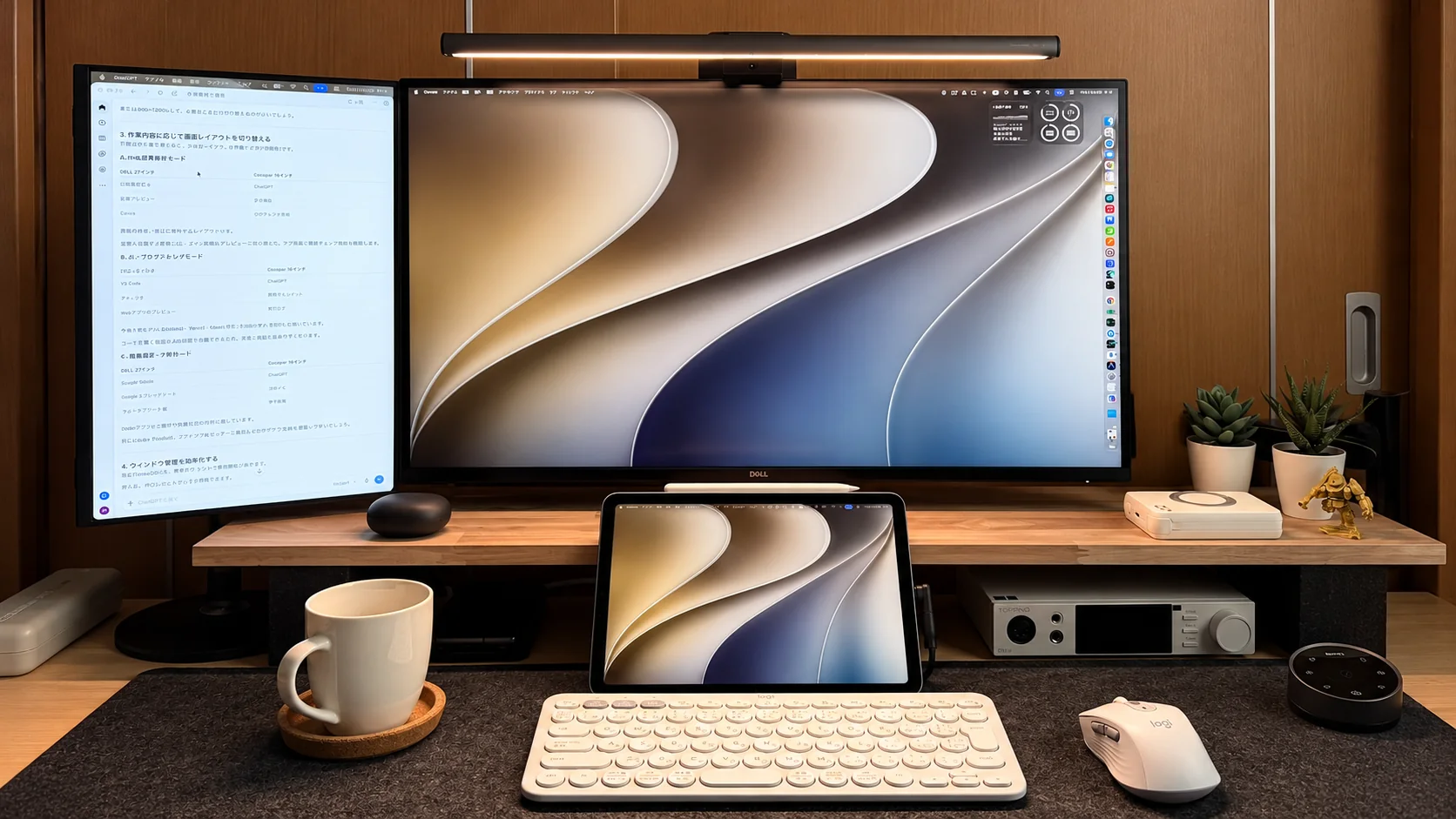 Cocopar縦型サブモニターとDELLメインモニターを配置したデスク環境